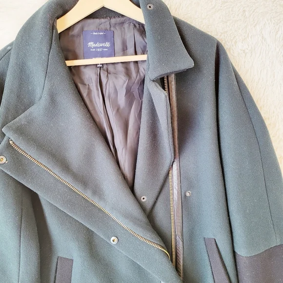 Madewell City Grid Asymmetrical Zip Wool Coat - Picture 3 of 8